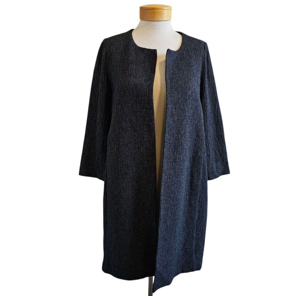 Eileen Fisher Gray Textured Mid Length 3/4 Sleeve Open Front Cardigan Jacket S